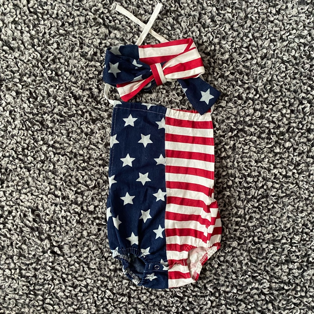 Red white and blue baby onesie and bow